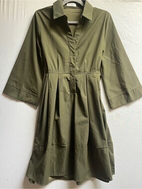 My Star Olive Green Collared Fit & Flare Belted Midi Dress Womens Sz M